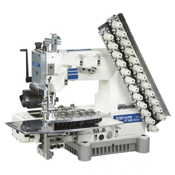 DT 008-12032P/VPT 12 needle half-cylinder type back and forth driving double chain stitch machine sewing on tuck fabric